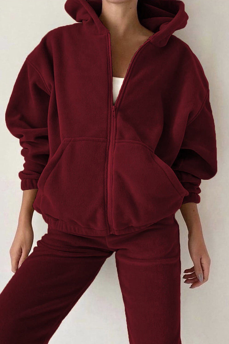 Zipper Hooded Collar Long Sleeve Two Pieces