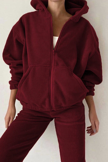 Zipper Hooded Collar Long Sleeve Two Pieces