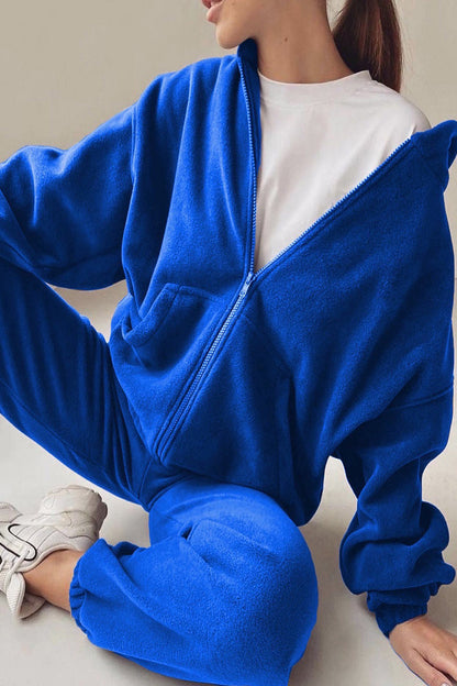 Zipper Hooded Collar Long Sleeve Two Pieces