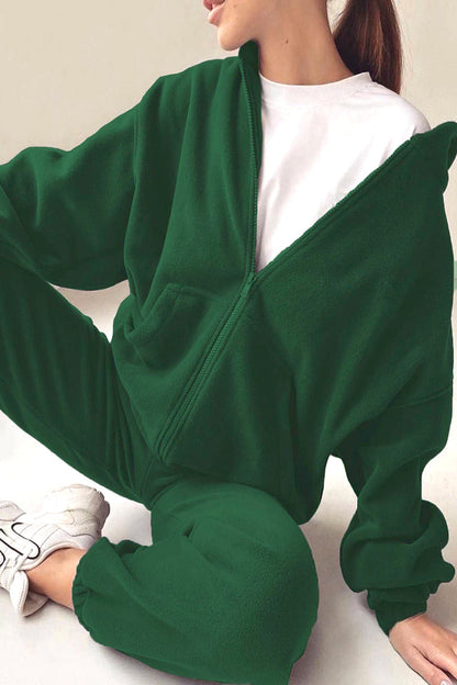 Zipper Hooded Collar Long Sleeve Two Pieces