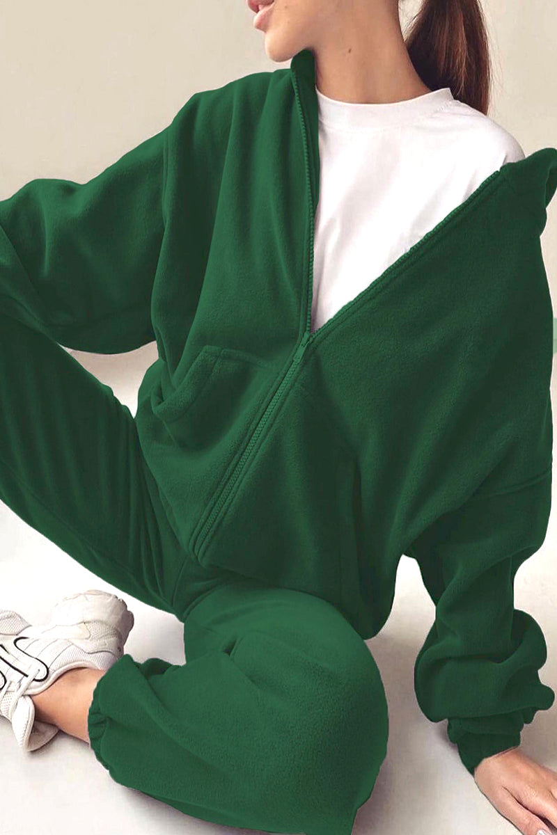 Zipper Hooded Collar Long Sleeve Two Pieces
