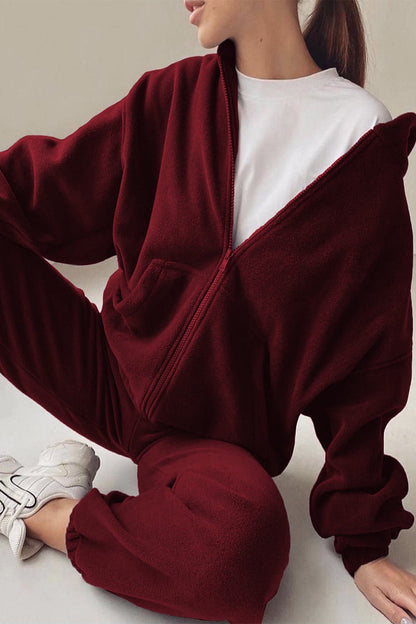 Zipper Hooded Collar Long Sleeve Two Pieces