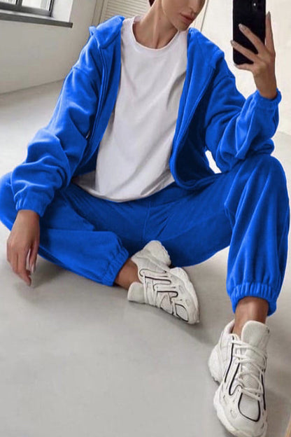 Zipper Hooded Collar Long Sleeve Two Pieces
