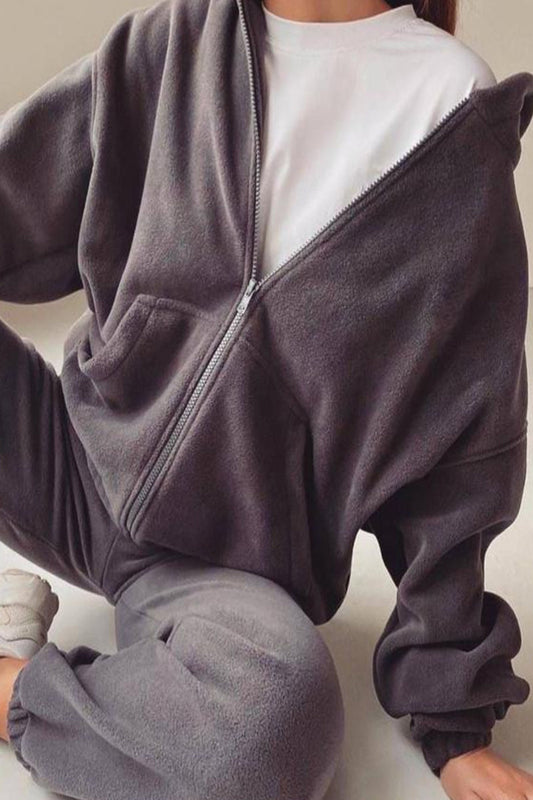 Zipper Hooded Collar Long Sleeve Two Pieces