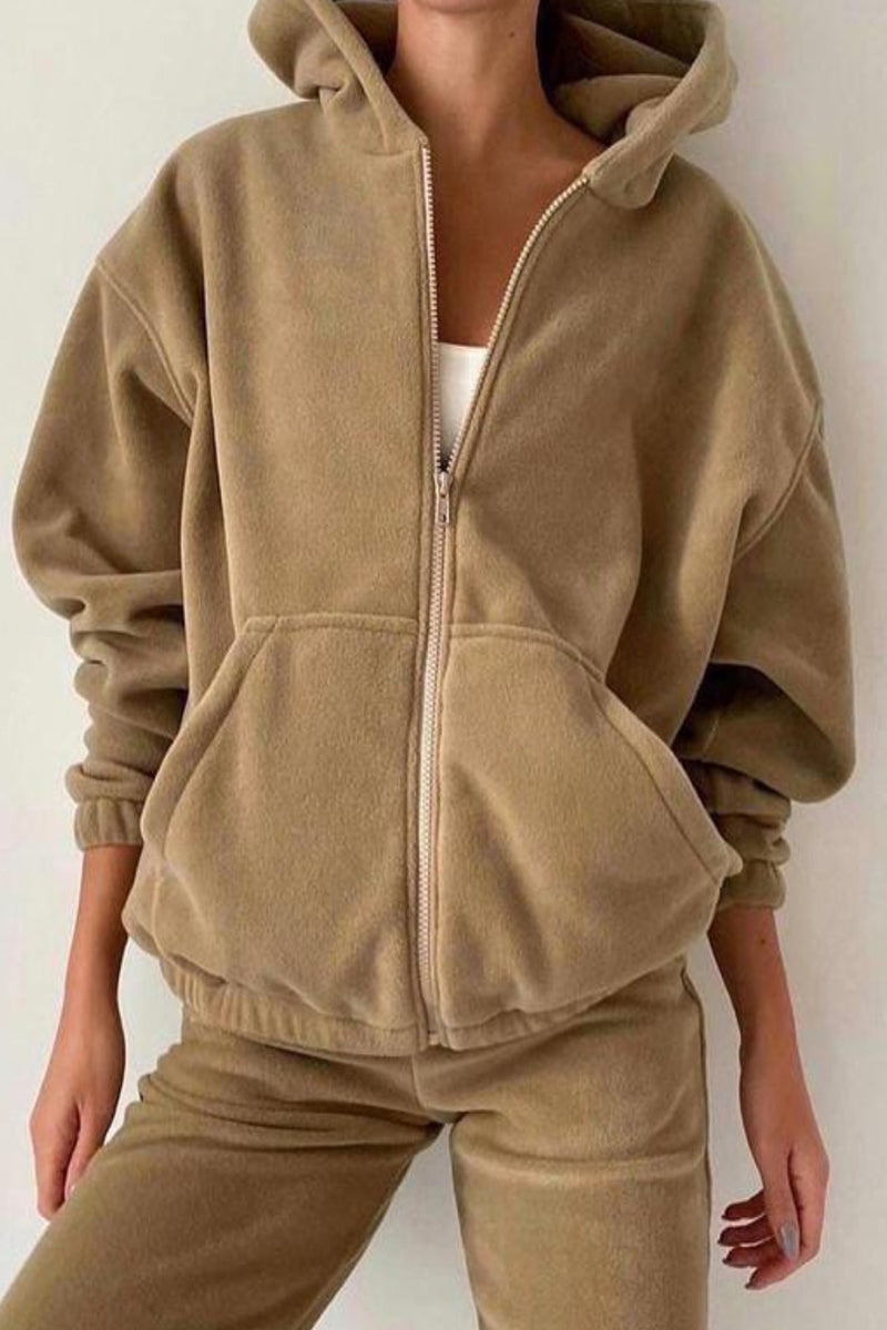 Zipper Hooded Collar Long Sleeve Two Pieces