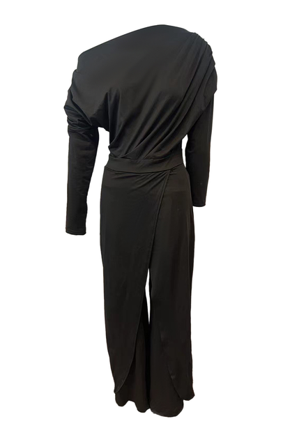 British Style Backless Asymmetrical Oblique Collar Regular Jumpsuits