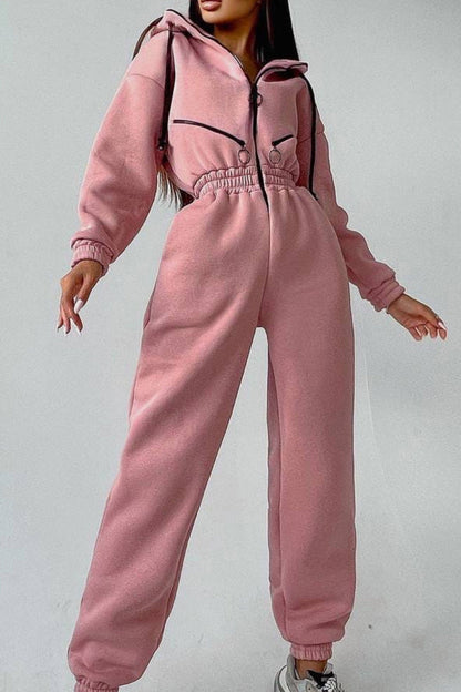 Street Patchwork Hooded Collar Jumpsuits