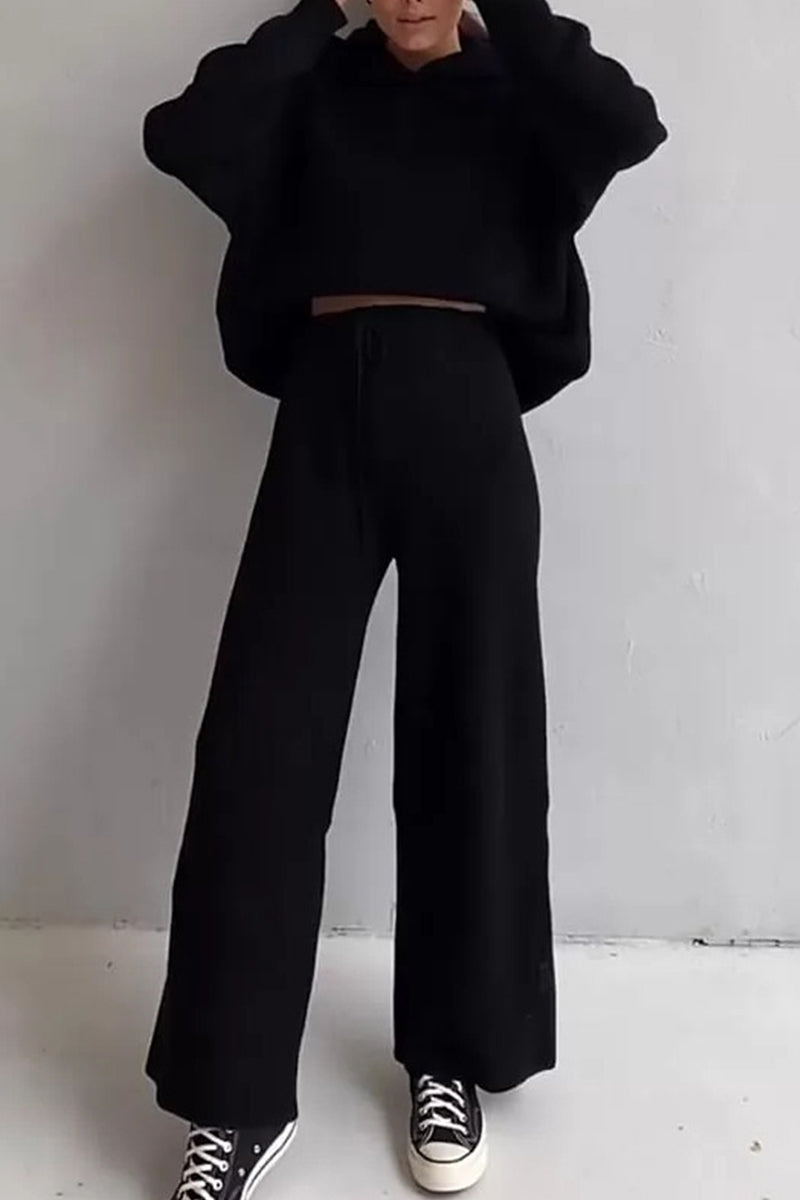 Draw String Hooded Collar Long Sleeve Two Pieces