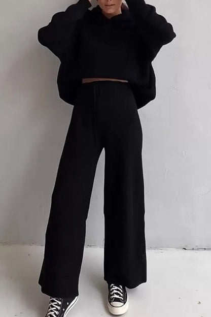 Draw String Hooded Collar Long Sleeve Two Pieces