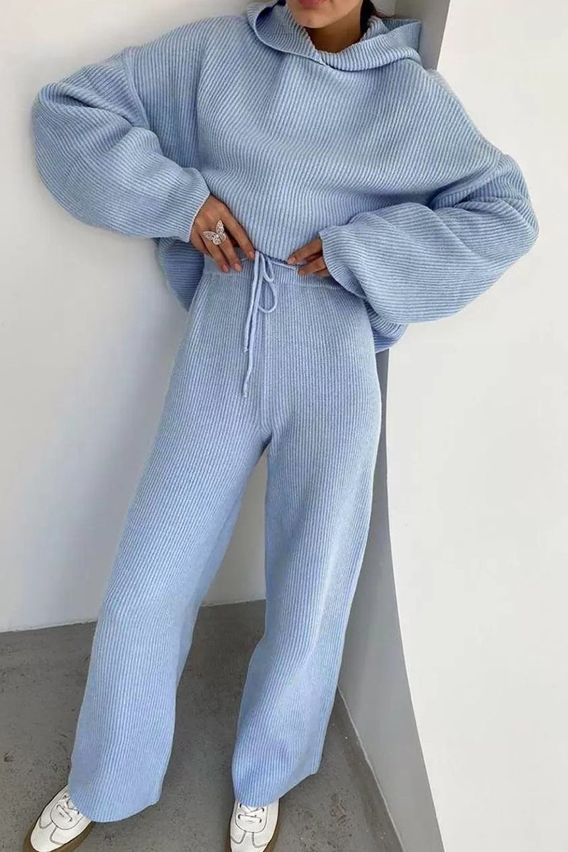Draw String Hooded Collar Long Sleeve Two Pieces