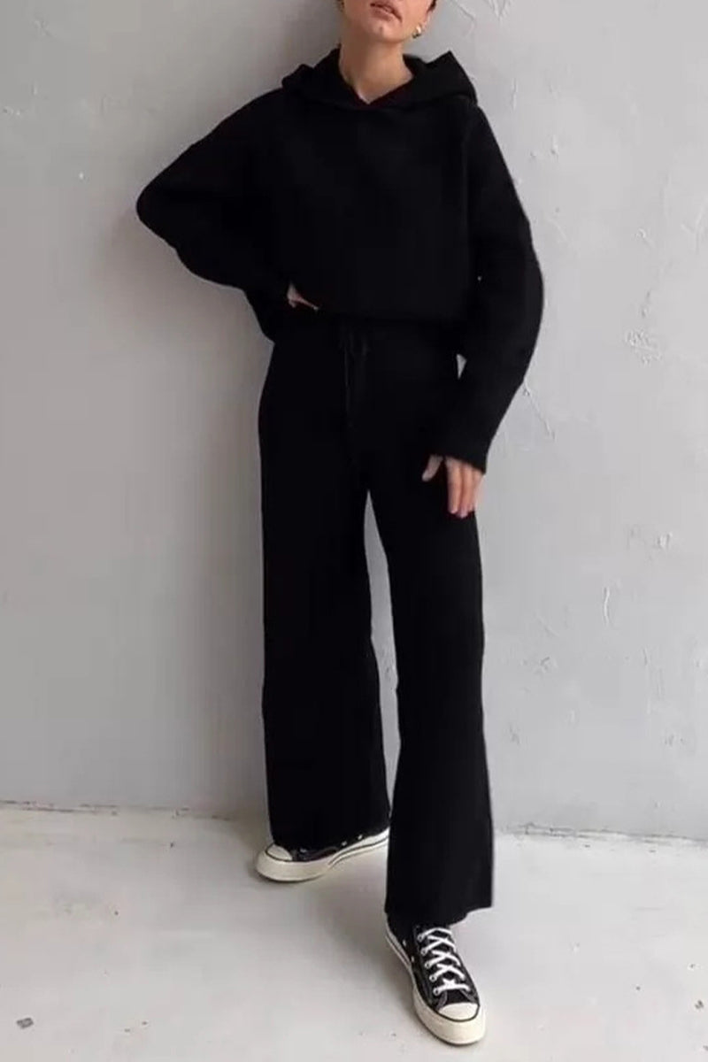 Draw String Hooded Collar Long Sleeve Two Pieces