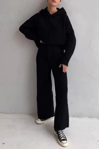 Draw String Hooded Collar Long Sleeve Two Pieces