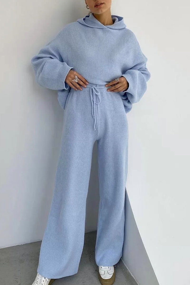 Draw String Hooded Collar Long Sleeve Two Pieces