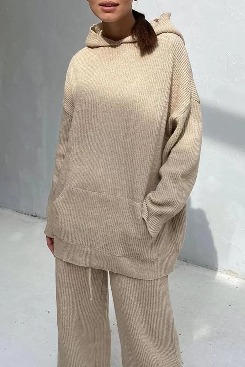 Draw String Hooded Collar Long Sleeve Two Pieces