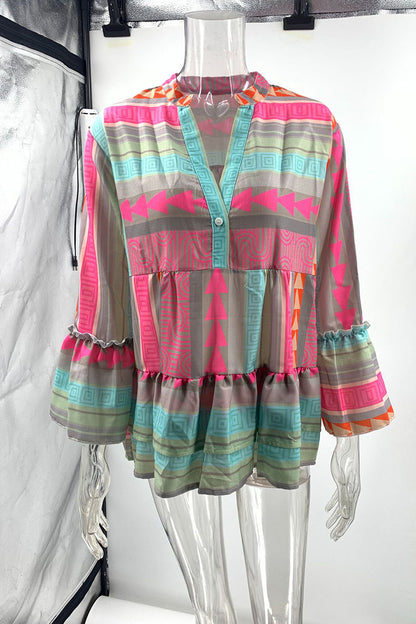 Color Block Contrast V Neck Blouses
