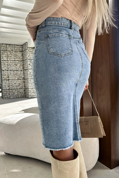 Street Make Old Slit Asymmetrical Regular Denim Skirts