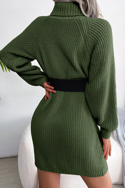Street Buttons Turtleneck Pencil Skirt Dresses(no Belt,3 Colors)
