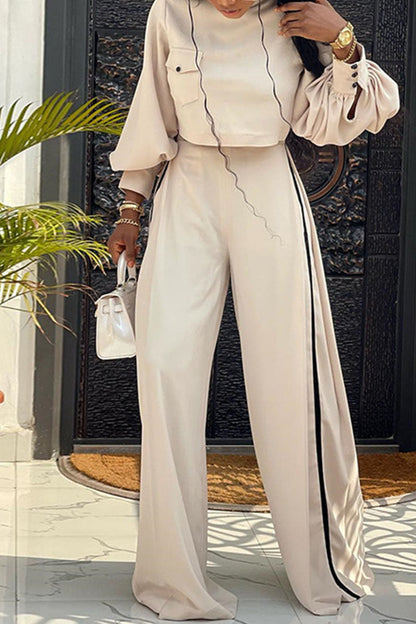 Patchwork Pocket Half a Turtleneck Long Sleeve Two Pieces