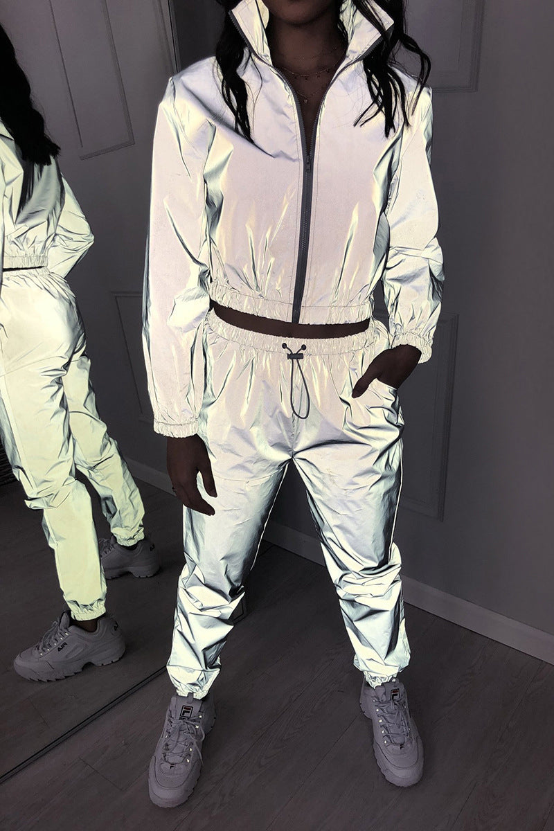 Street Reflective Turndown Collar Long Sleeve Two Pieces