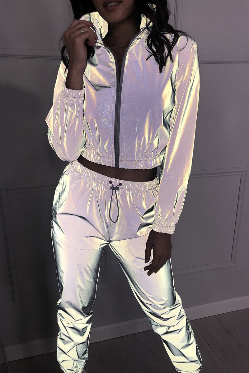 Street Reflective Turndown Collar Long Sleeve Two Pieces