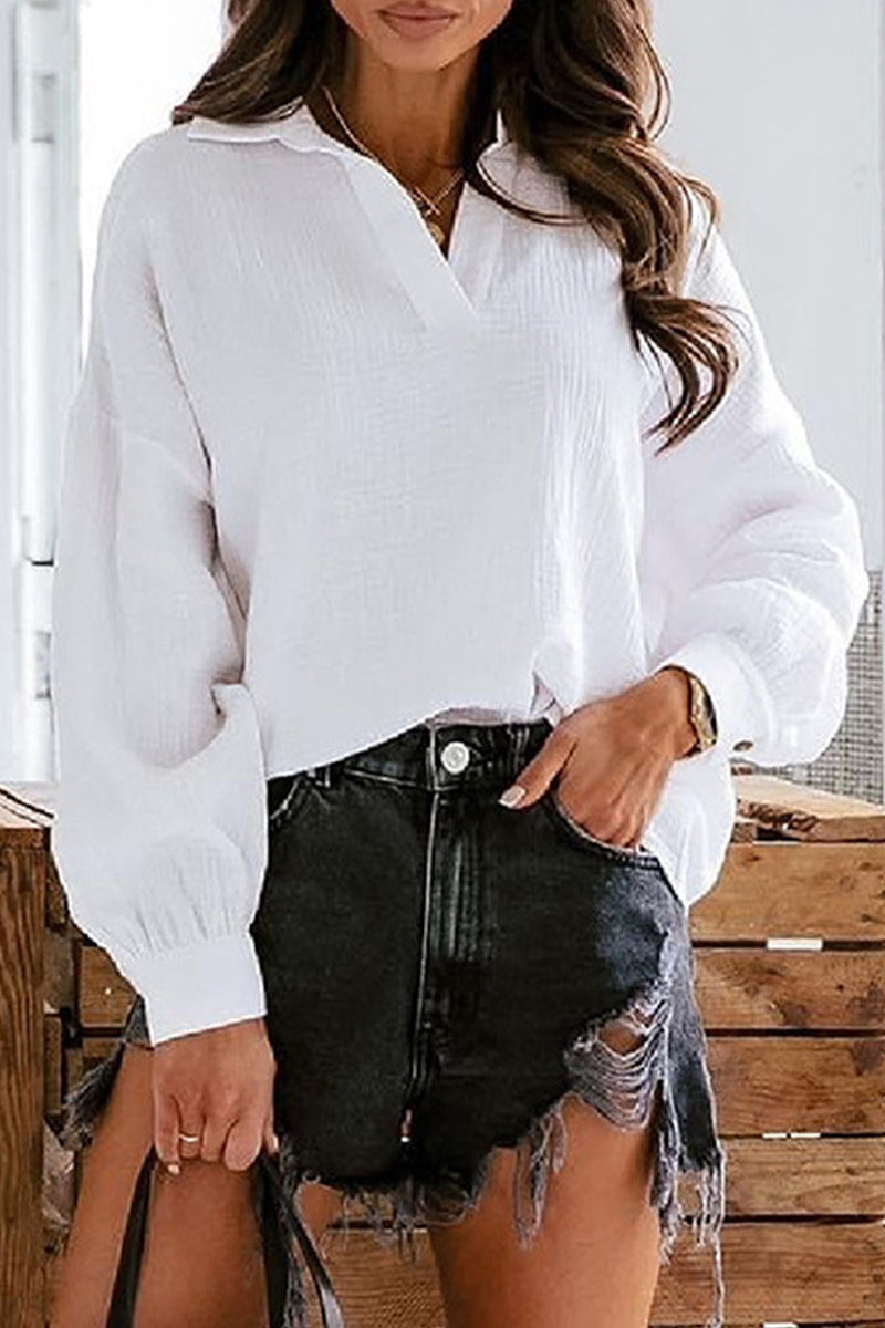 Patchwork Turndown Collar Blouses(6 Colors)