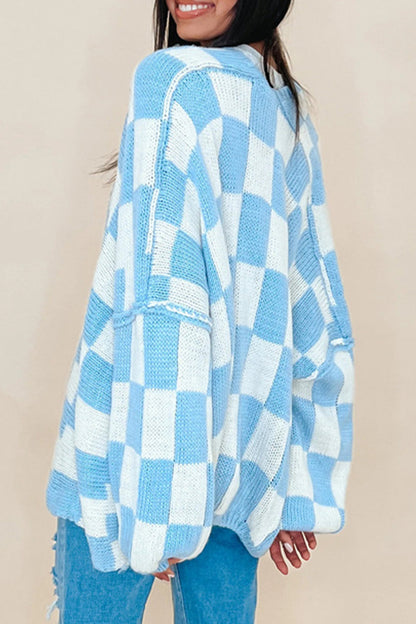 Plaid Contrast Cardigan Collar Outerwear(3 Colors)