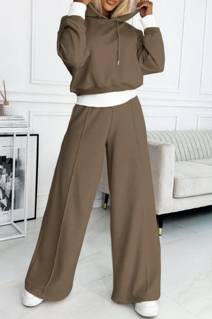 Patchwork Hooded Collar Long Sleeve Two Pieces