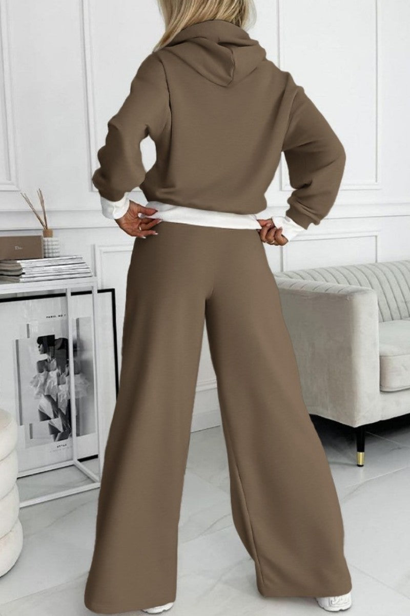 Patchwork Hooded Collar Long Sleeve Two Pieces