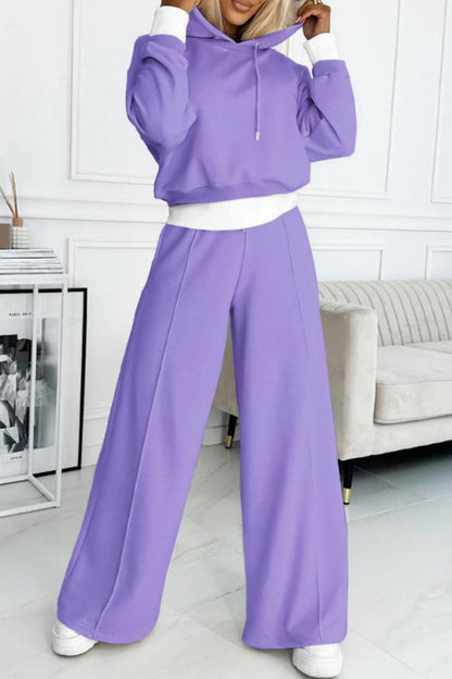 Patchwork Hooded Collar Long Sleeve Two Pieces