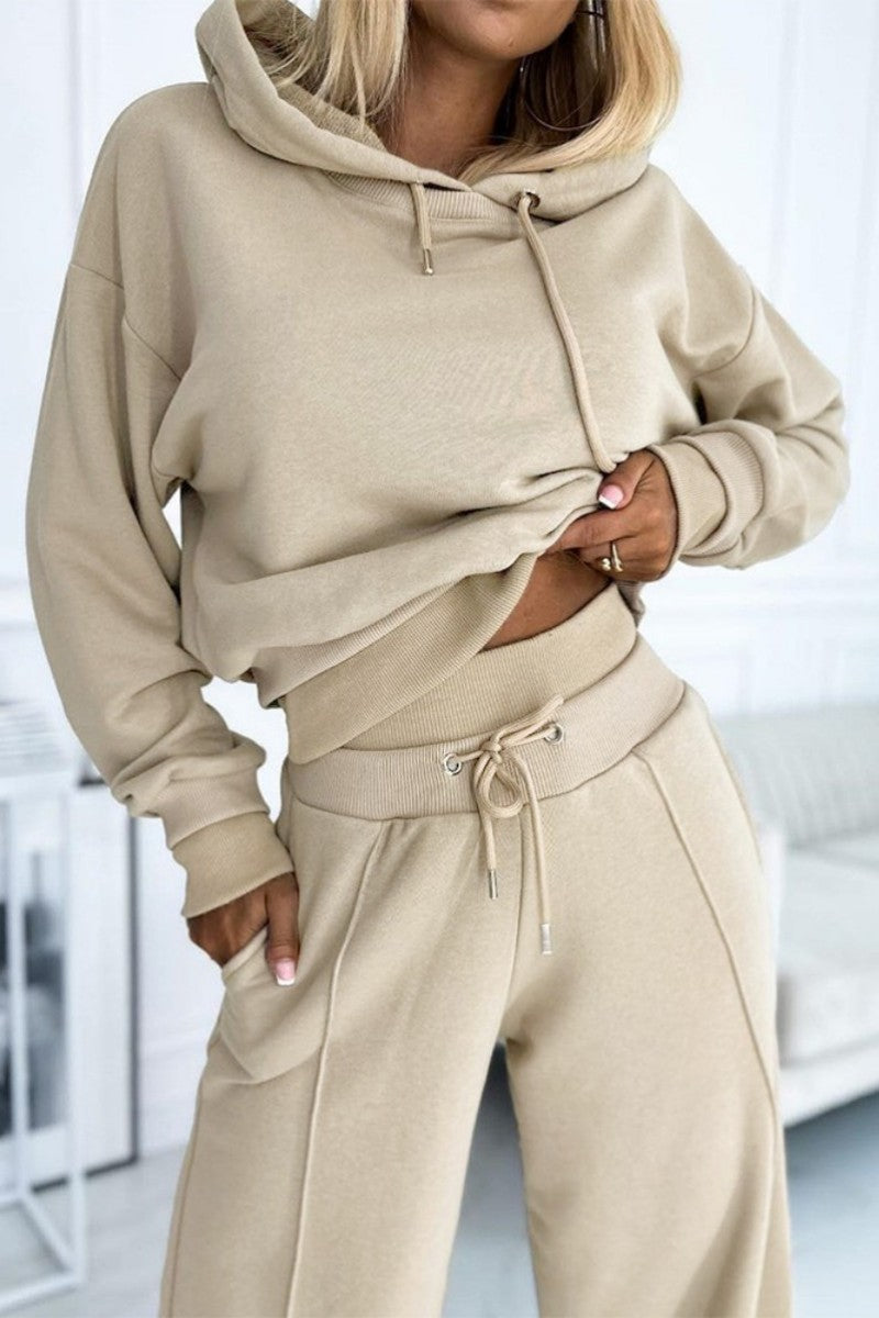 Patchwork Hooded Collar Long Sleeve Two Pieces