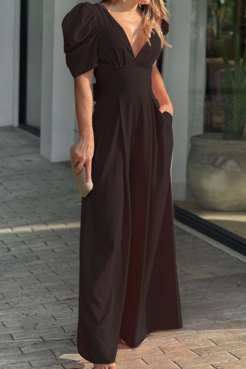 Pocket Fold V Neck Loose Jumpsuits(6 Colors)