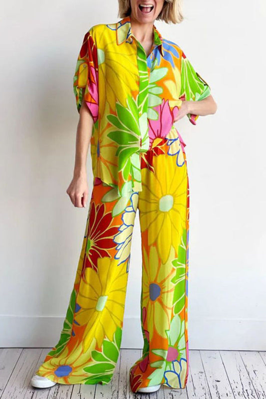 Pocket Turndown Collar Short Sleeve Two Pieces