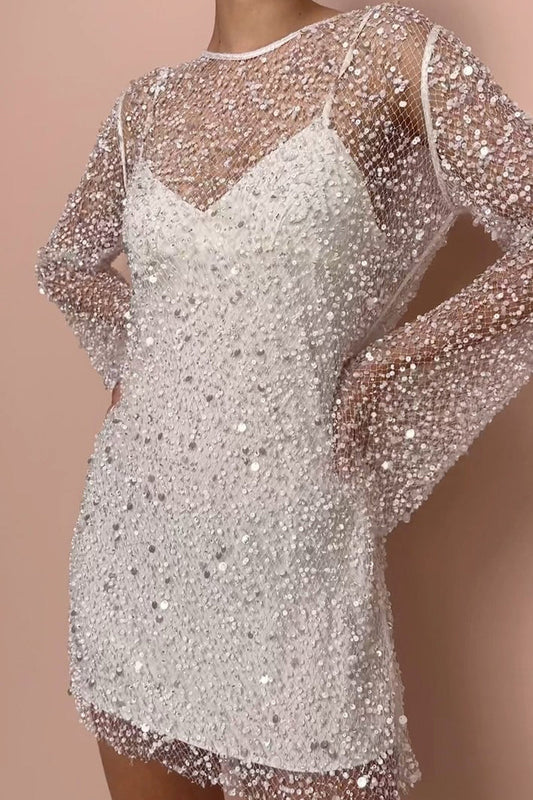 Mesh O Neck Long Sleeve Two Pieces