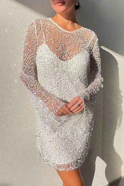 Mesh O Neck Long Sleeve Two Pieces