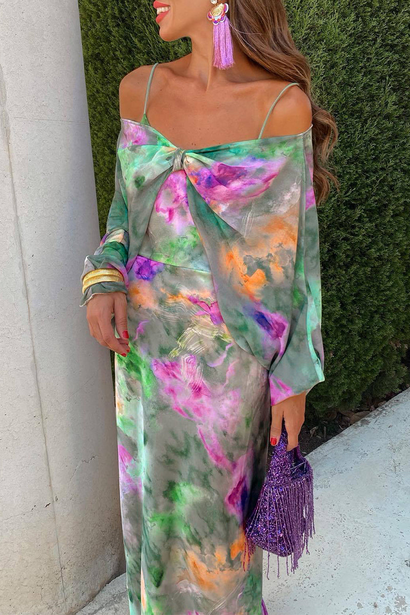 Contrast Off the Shoulder Long Sleeve Two Pieces