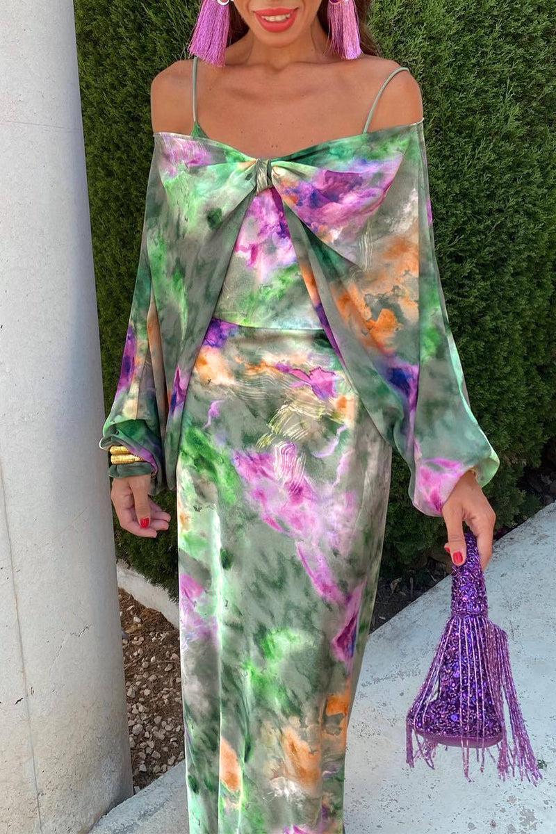 Contrast Off the Shoulder Long Sleeve Two Pieces