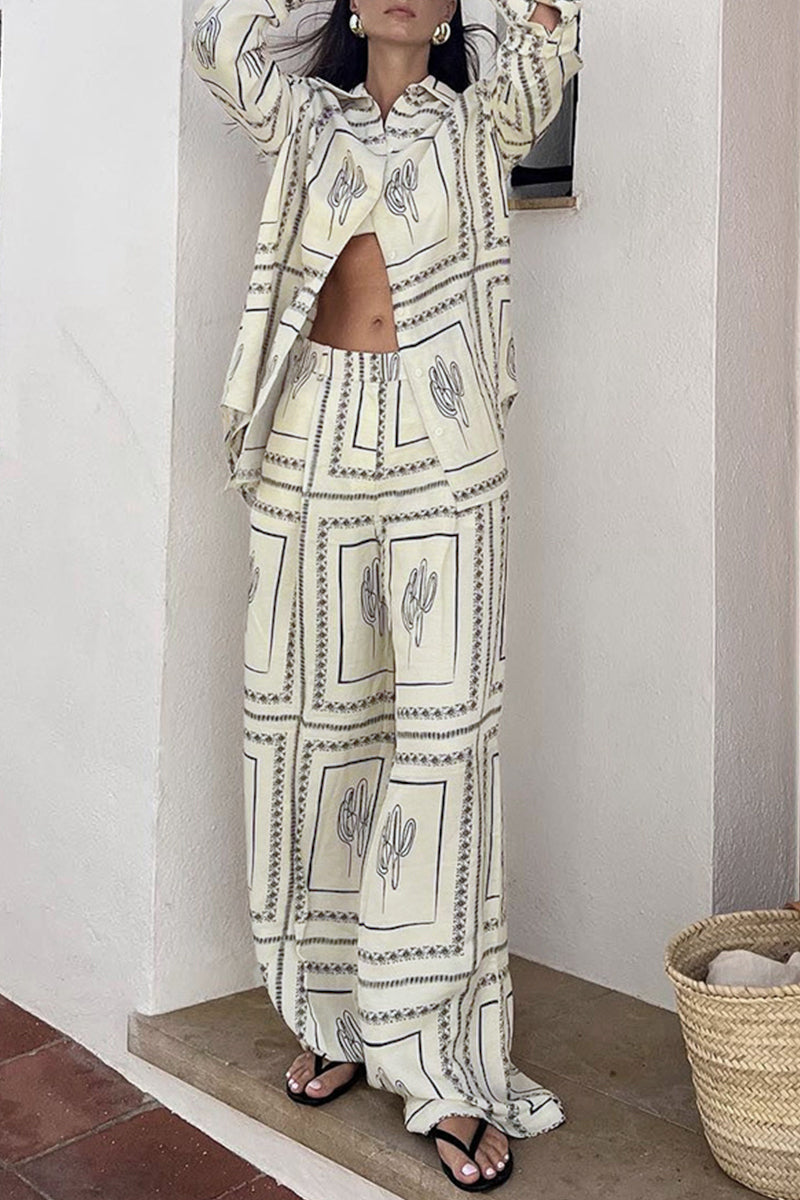 Pocket Turndown Collar Long Sleeve Two Pieces