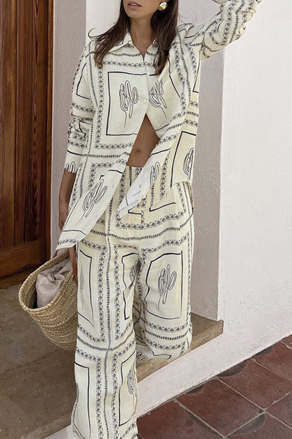 Pocket Turndown Collar Long Sleeve Two Pieces