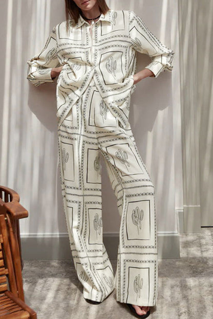 Pocket Turndown Collar Long Sleeve Two Pieces