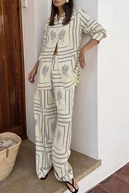 Pocket Turndown Collar Long Sleeve Two Pieces