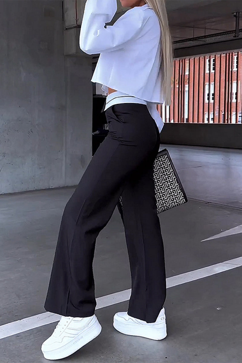 Work Pocket Turndown Collar Long Sleeve Two Pieces