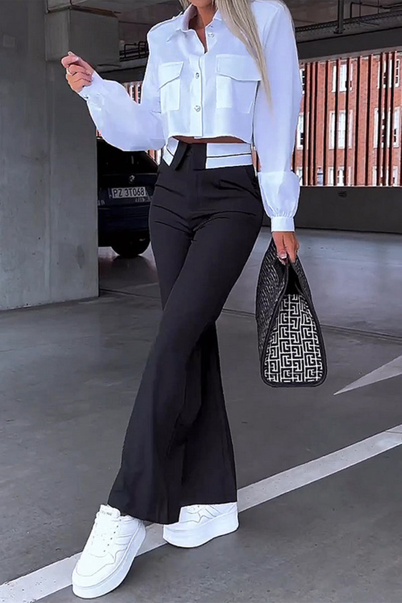 Work Pocket Turndown Collar Long Sleeve Two Pieces