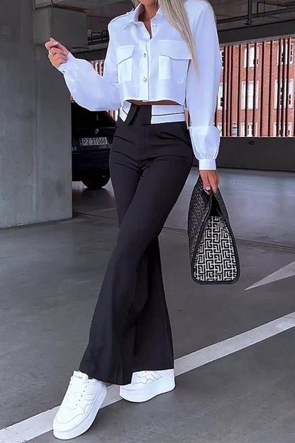 Work Pocket Turndown Collar Long Sleeve Two Pieces