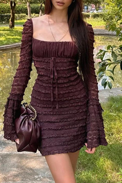 Fold U Neck Wrapped Skirt Dresses