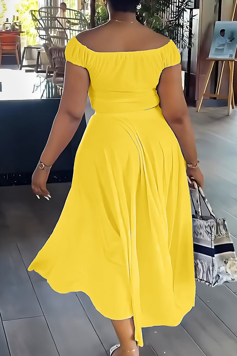 Patchwork Draw String Buckle Off the Shoulder Short Sleeve Two Pieces