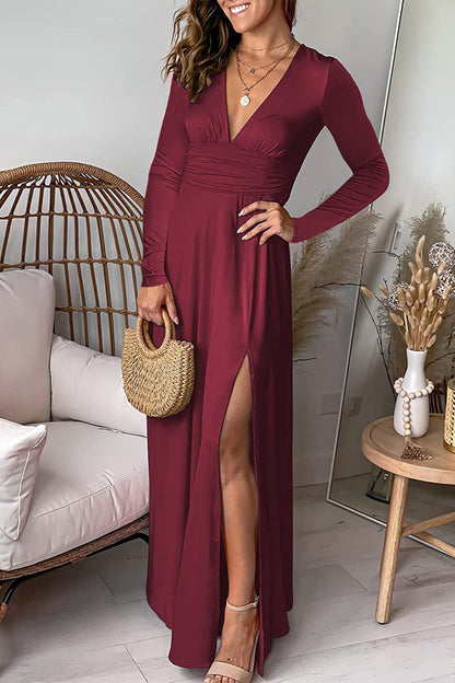 Slit V Neck Waist Skirt Dresses