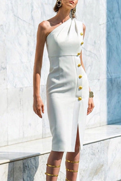 Buttons Oblique Collar One Step Skirt Dresses