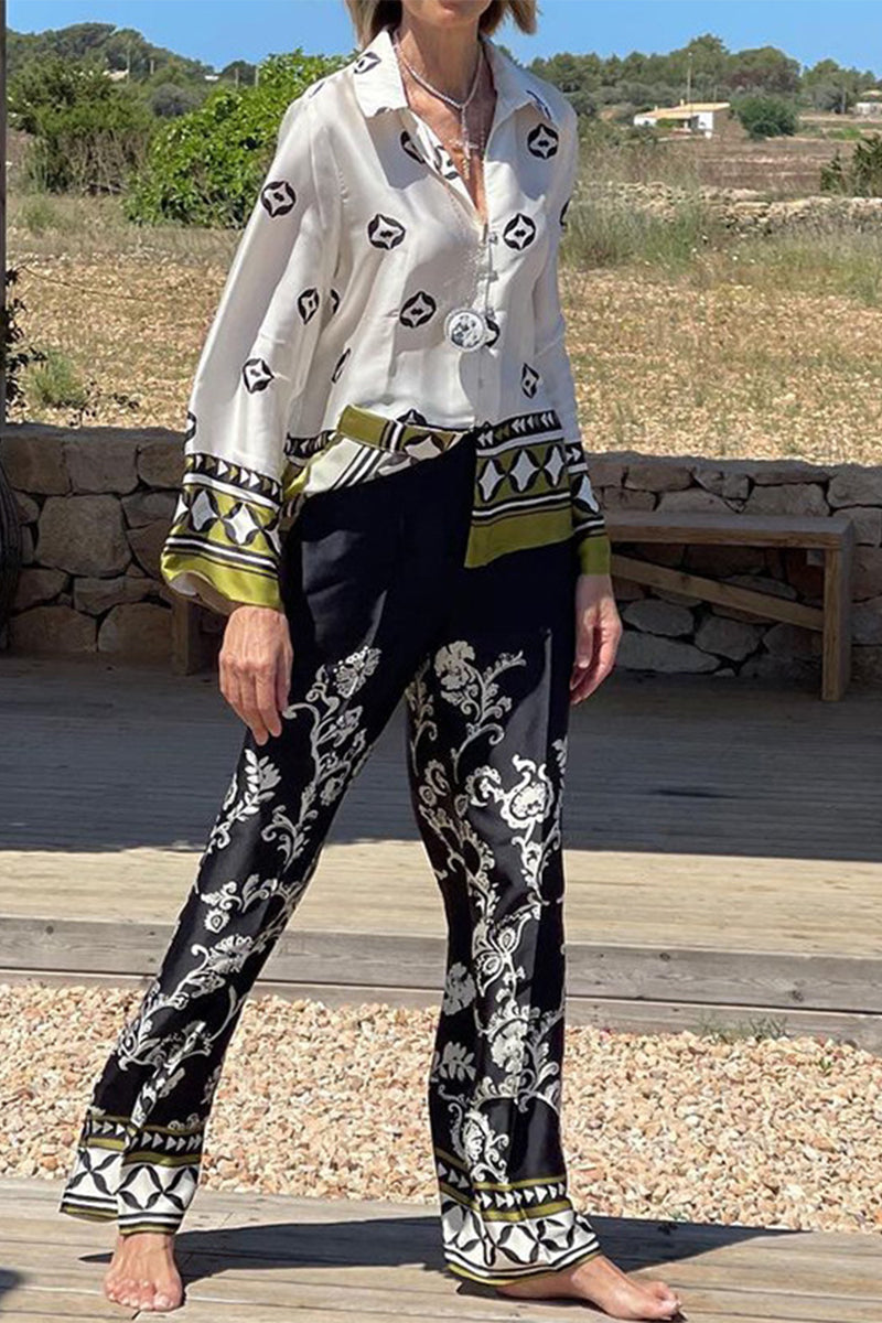 College Print Patchwork Turndown Collar Long Sleeve Two Pieces