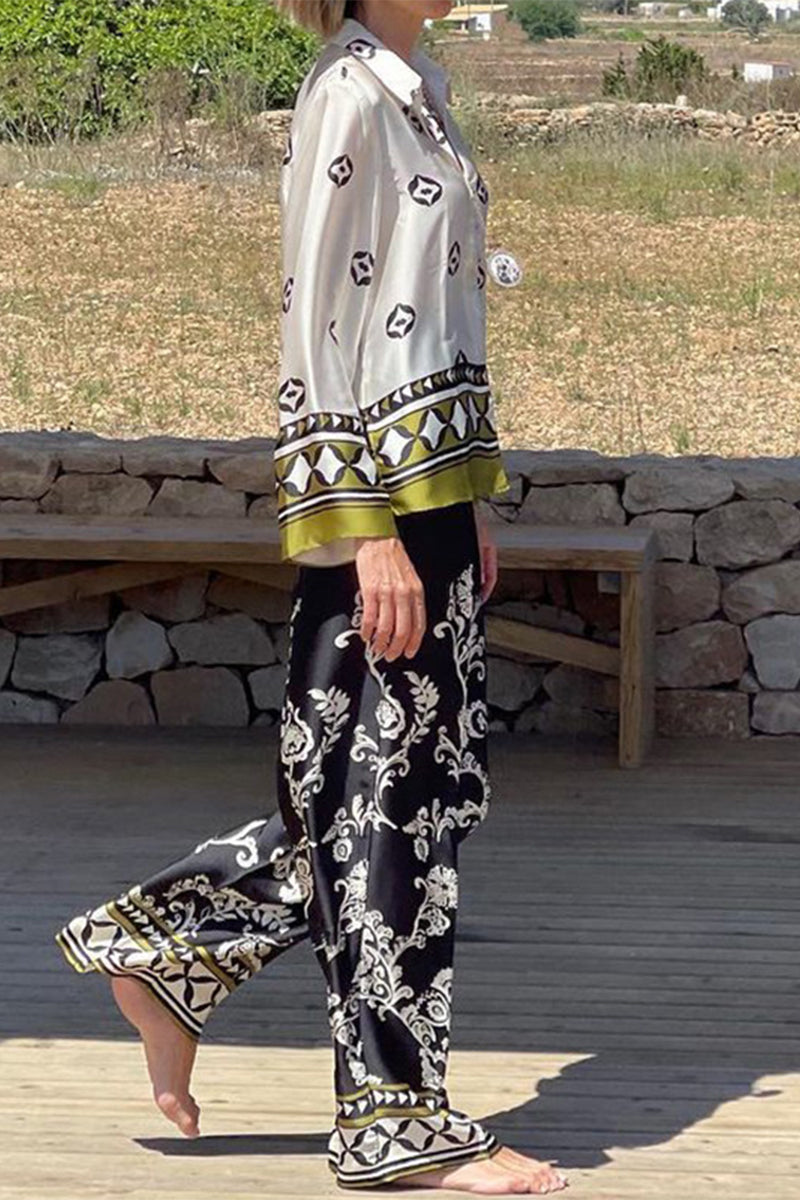 College Print Patchwork Turndown Collar Long Sleeve Two Pieces
