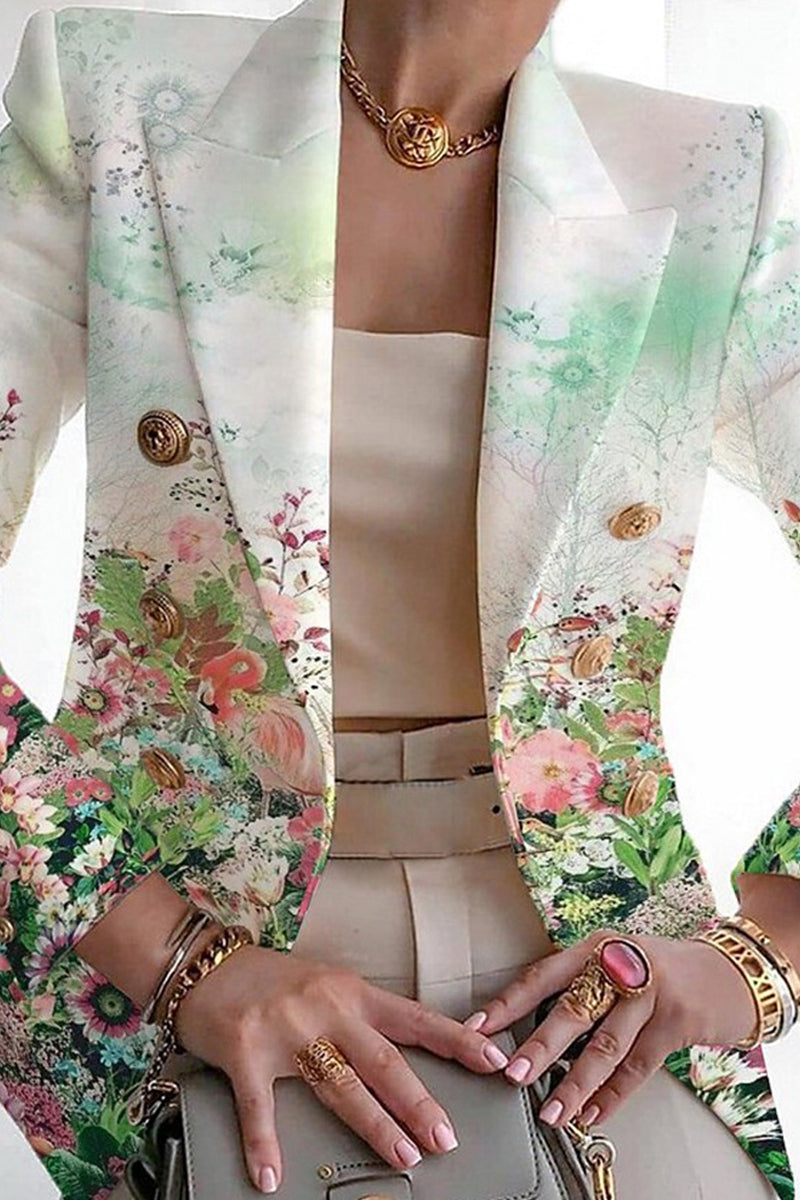 Print Patchwork Cardigan Turn-back Collar Outerwear